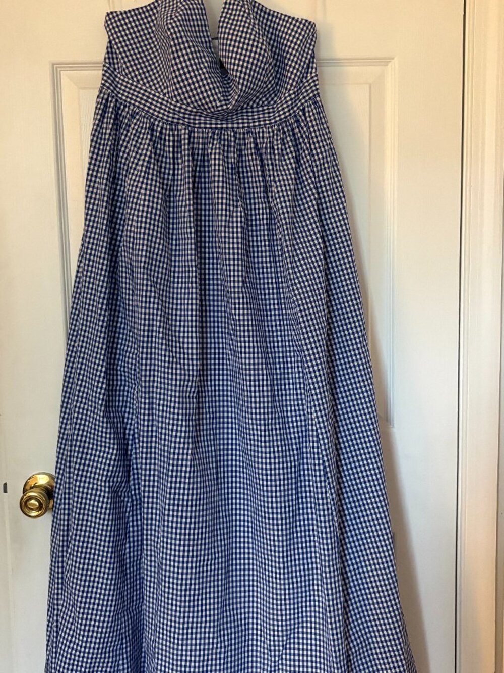 J.Crew Maxi Blue Gingham Halter Dress Tie Neck Spaghetti Strap Sz 10P NWOT